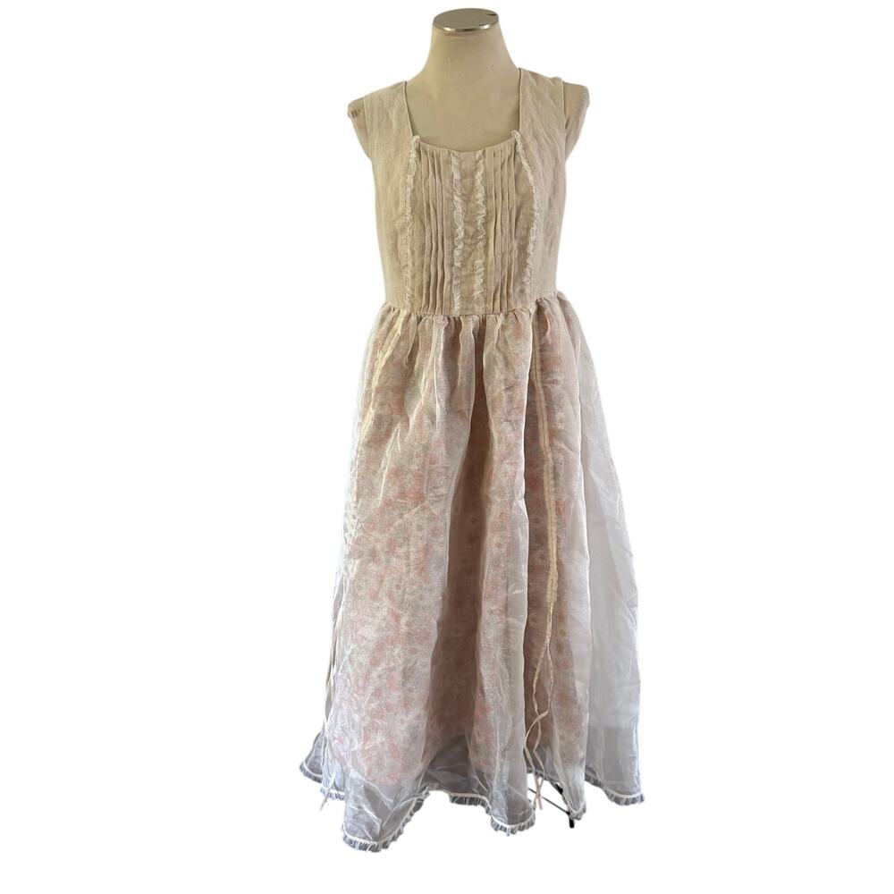 Linennaive Ruffle Floral Linen A Line Dress XL 2XL Cottagecore Whimsy Fairycore